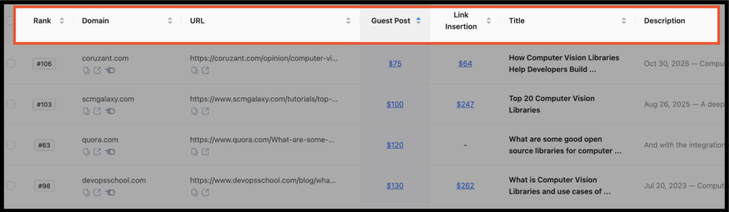 Google search scanner sort function