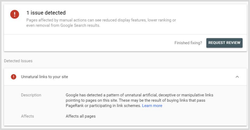 Google manual action for unnatural links