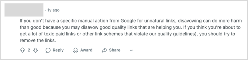 Reddit on disavowing links
