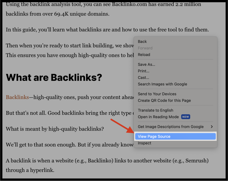 View page source on a webpage
